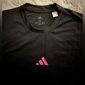 Adidas Men's Black Tee with Vibrant Pink Logo